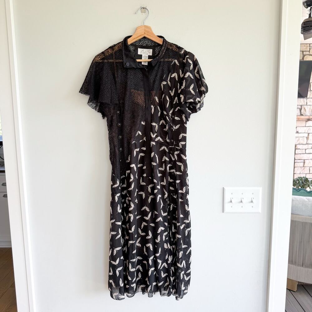 Byron Lars Black Dress with White Leaf Print